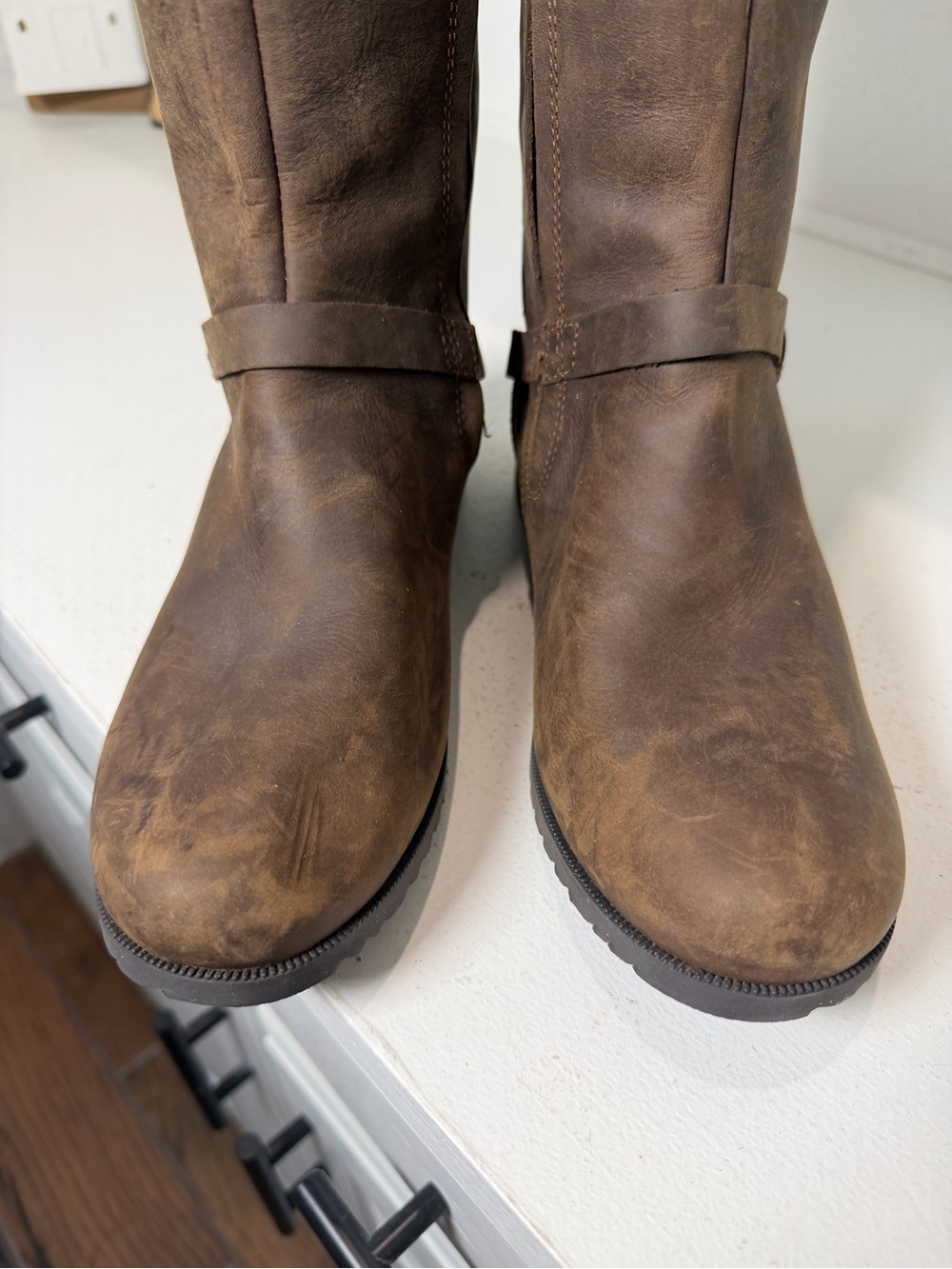 Teva De La Vina Women's 7.5 Waterproof Brown Leather Tall Riding Boots Moto - Picture 3 of 10